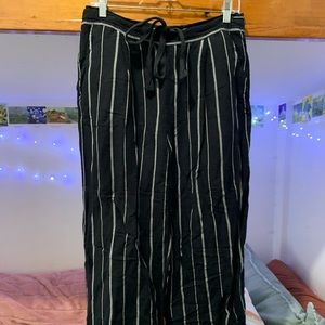 Black and White Striped Flowy Beach Pants